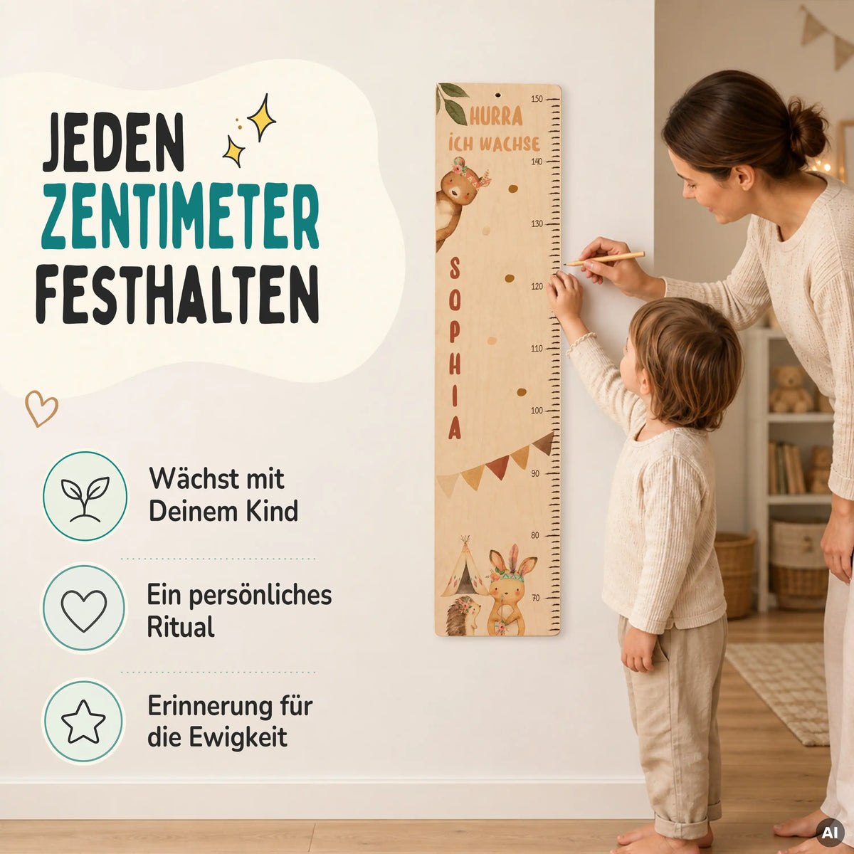 Messlatte Kinder Holz & Aluverbund - Hurra ich wache