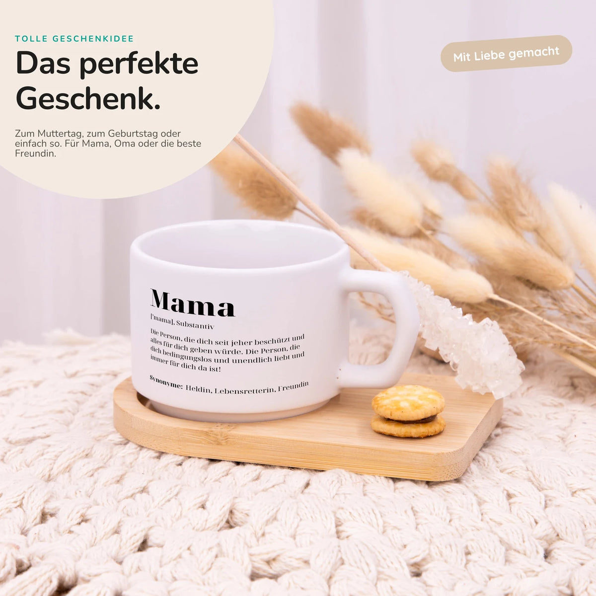 Muttertagsgeschenk Keramikbecher mit Untersetzer – Mama Definition
