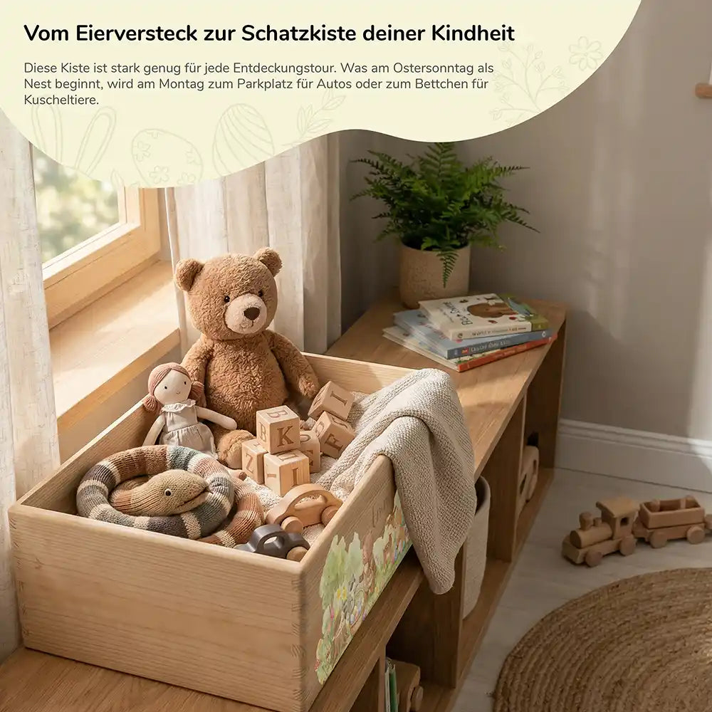 Osterkiste Holz personalisiert - Tierfamilie im Wald