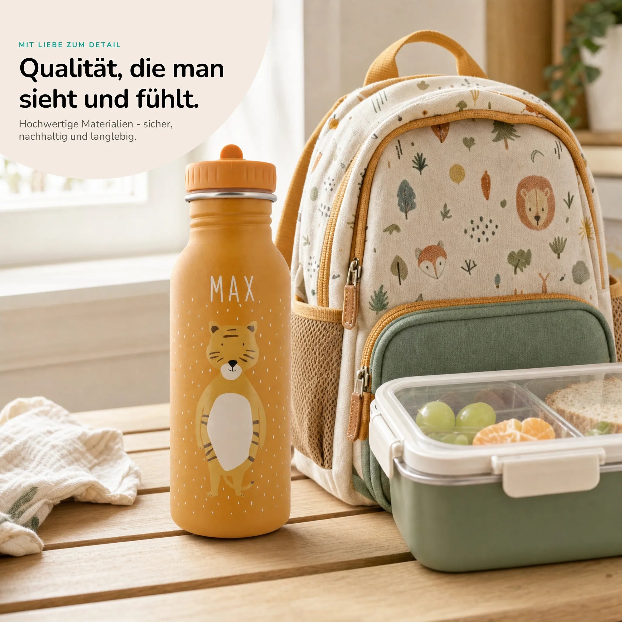 Trixie Trinkflasche Kinder Tiger, robuster Edelstahl mit Namensgravur