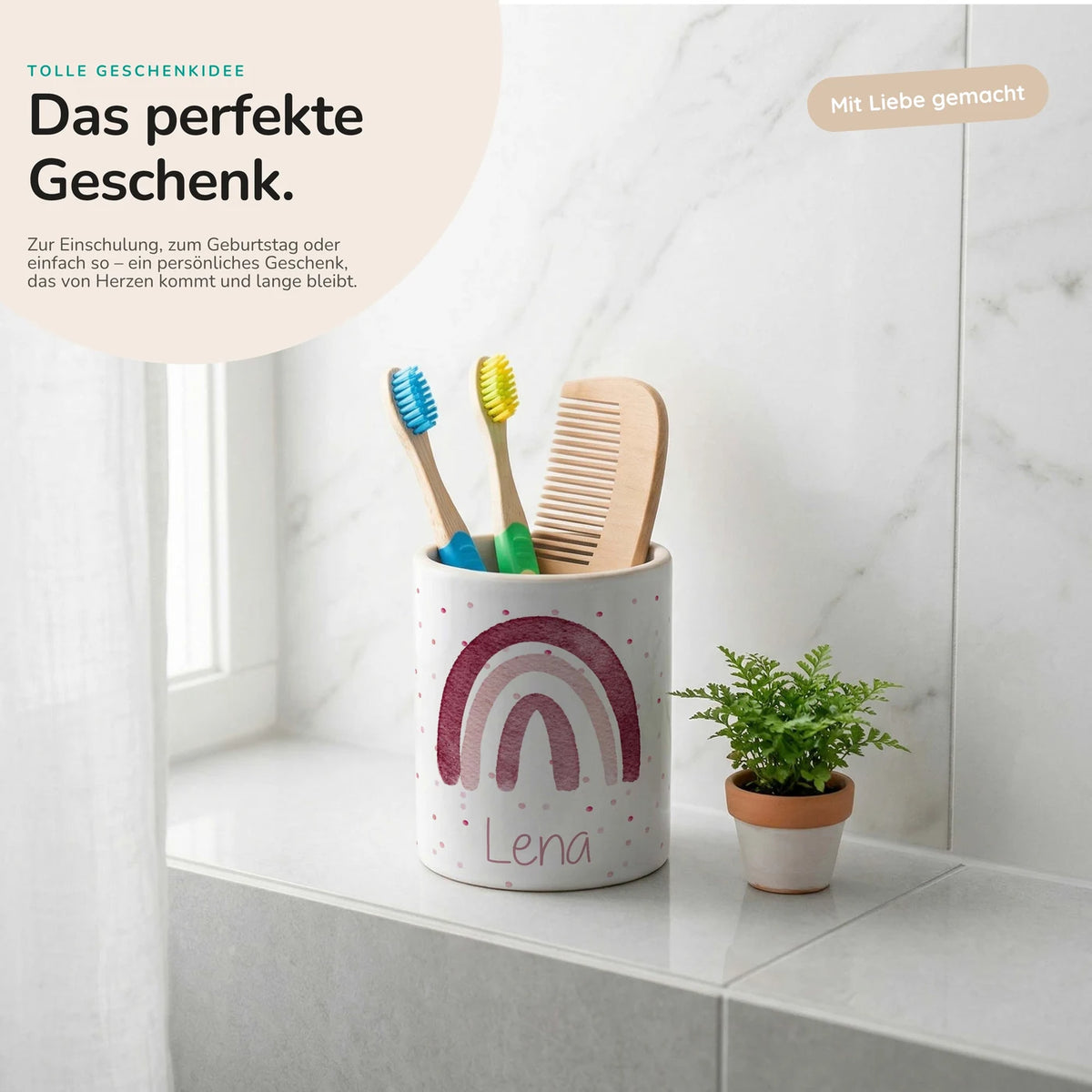Personalisierter Stiftehalter Regenbogen Rosa â Keramik mit Wunschname