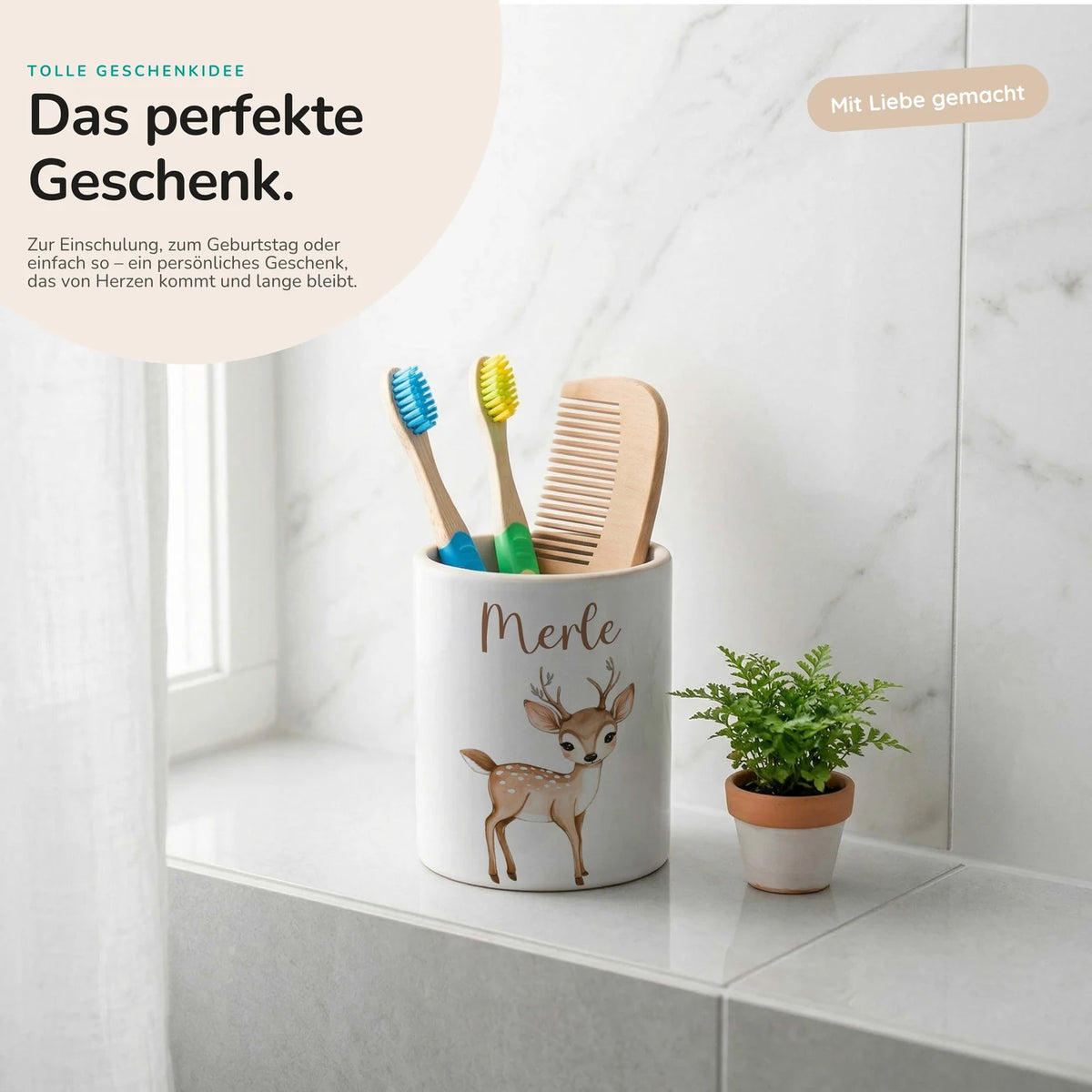 Personalisierter Stiftehalter Rehkitz Bambi â Keramik mit Wunschname