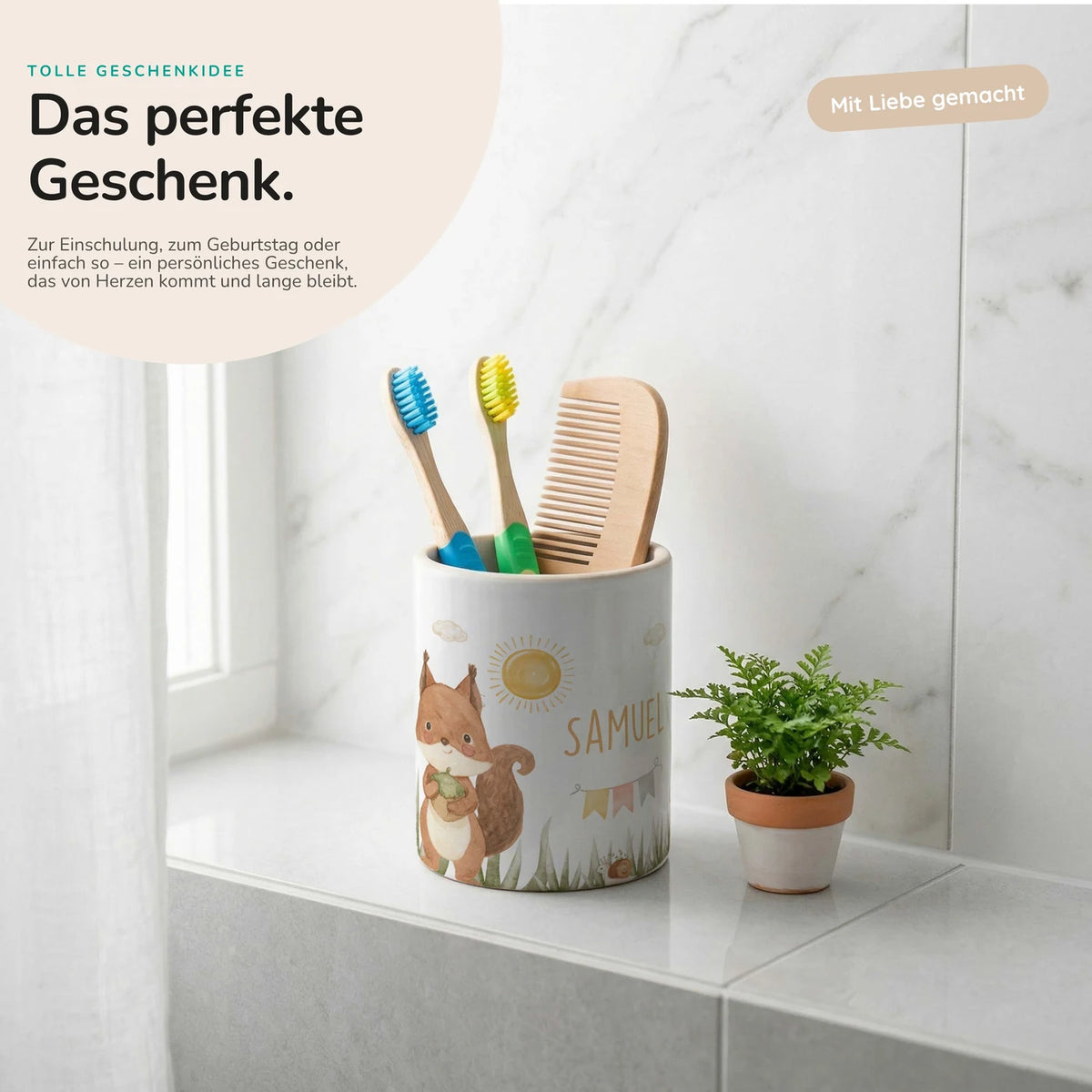 Personalisierter Stiftehalter Eichhörnchen Sommer – Keramik mit Wunschname
