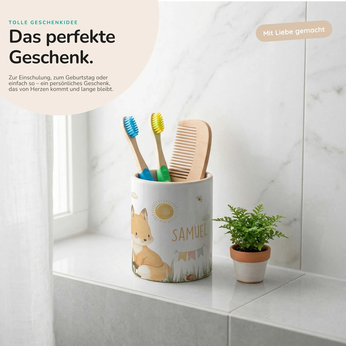 Personalisierter Stiftehalter Fuchs Sommer – Keramik mit Wunschname