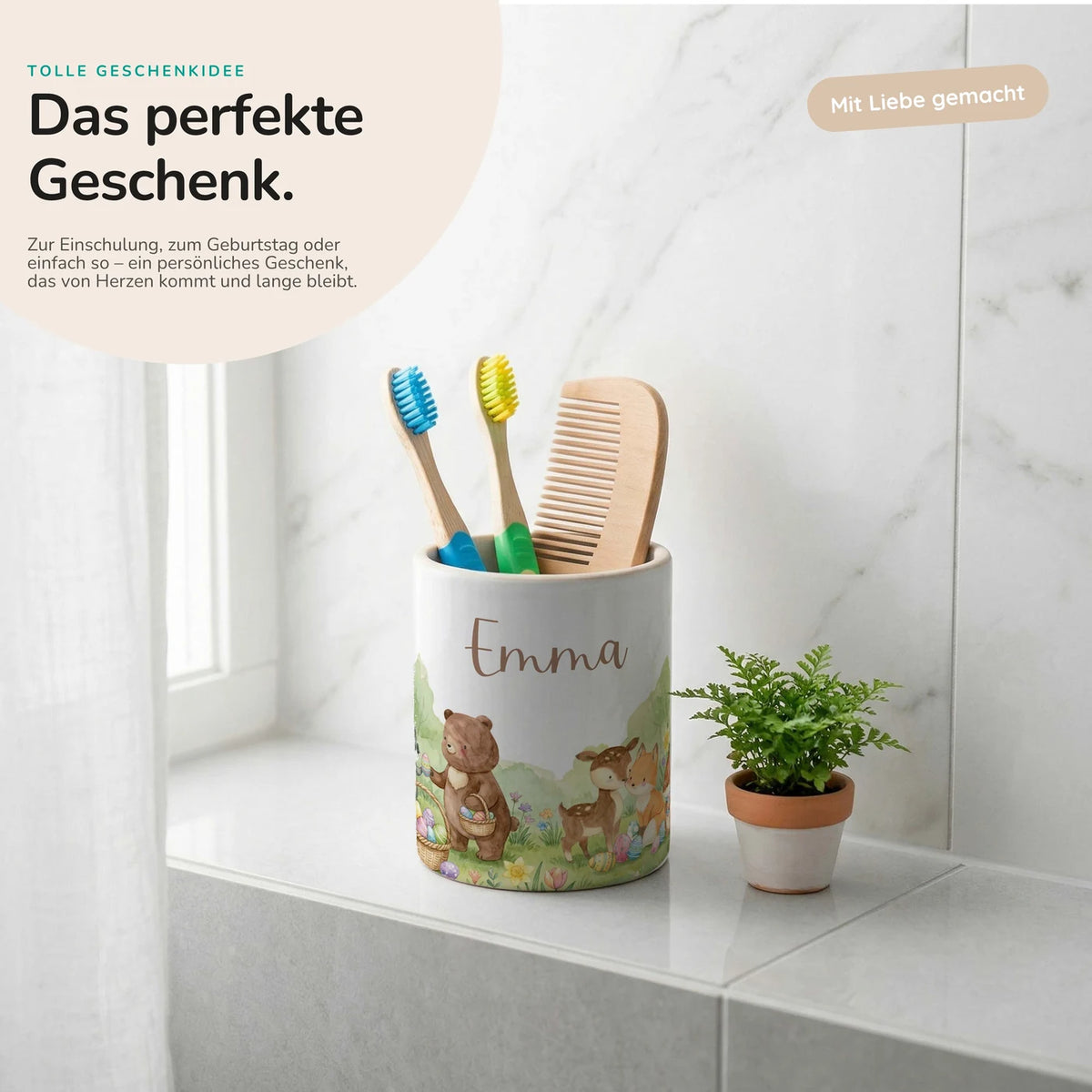Personalisierter Stiftehalter Ostern BĂ€renfamilie â Keramik mit Wunschname