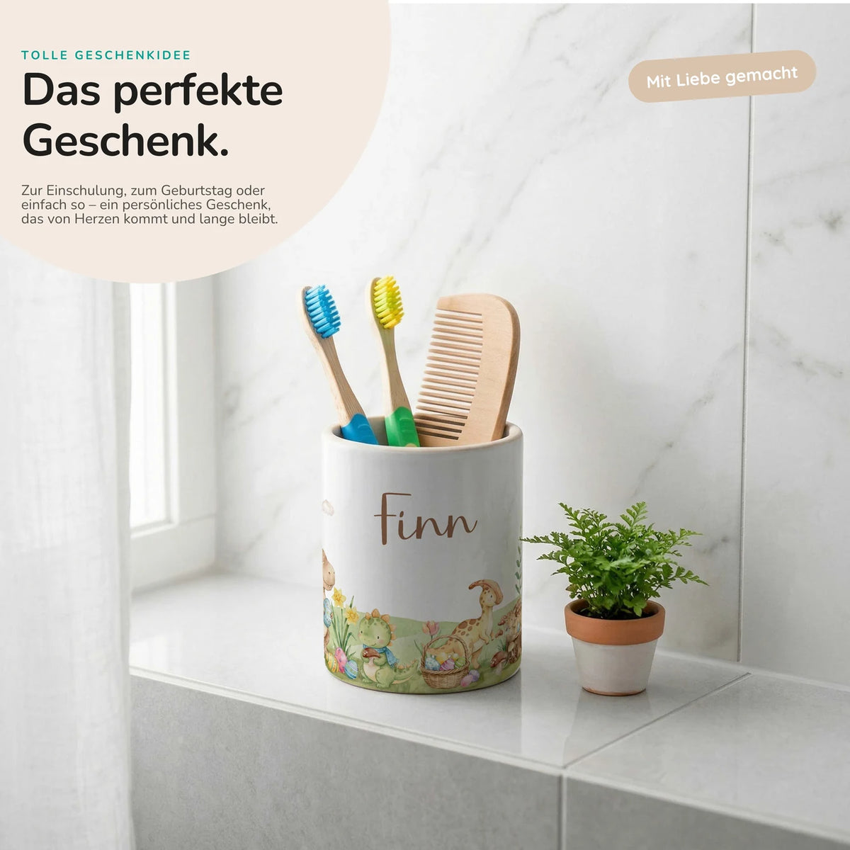 Personalisierter Stiftehalter Dinos Ostern â Keramik mit Wunschname