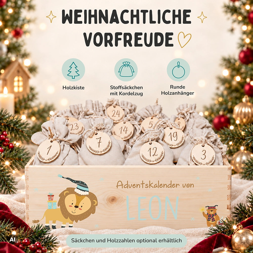 Personalisierter Adventskalender zum Befüllen - Löwe und Bär