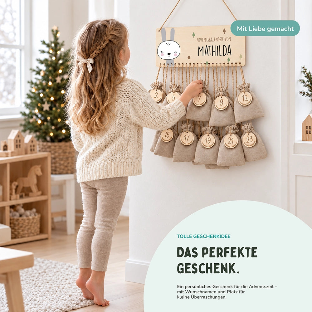 Personalisierbarer Adventskalender farbig - Winterhase