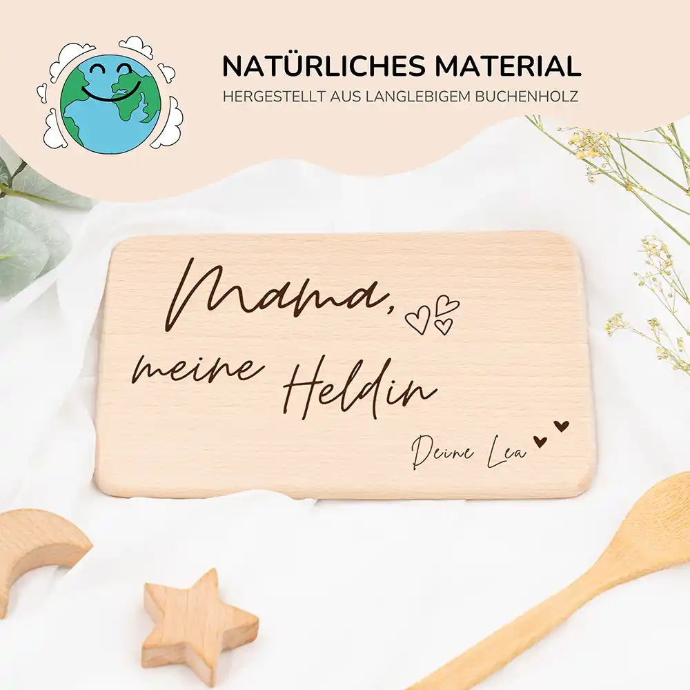 Frühstücksbrettchen Holz Mama meine Heldin aus Holz mit Gravur - Geschenk Muttertag