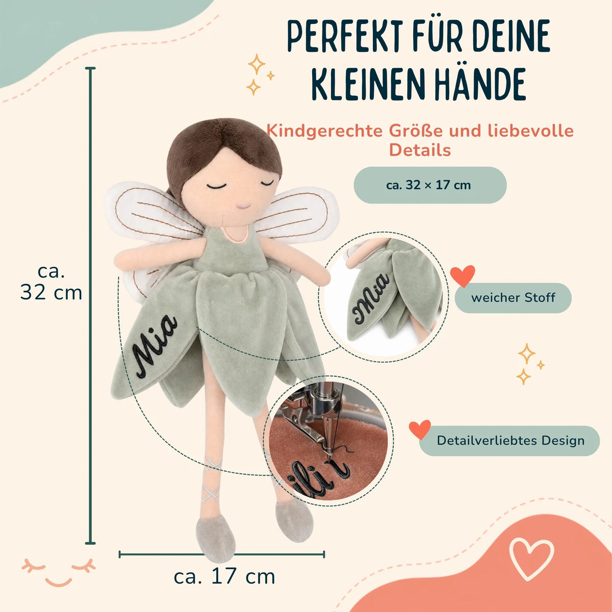 Jollein Stoffpuppe Fee Salbei â mit oder ohne Namen