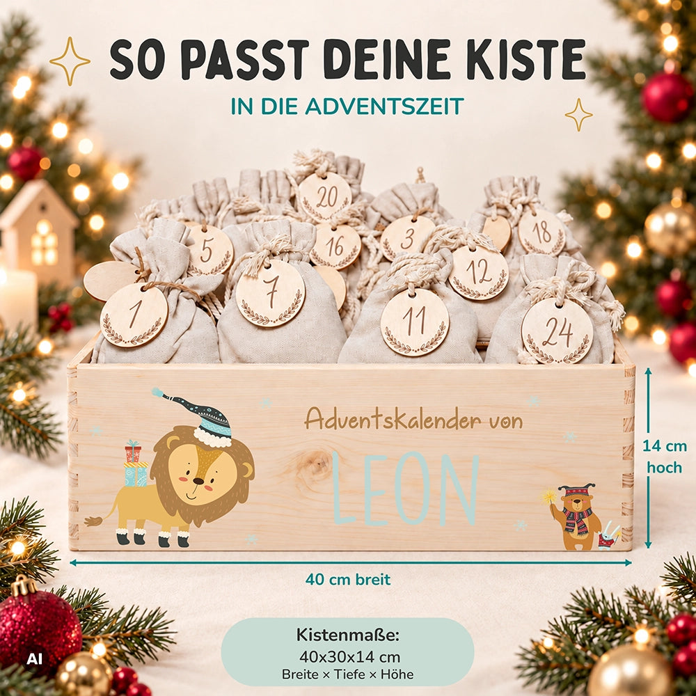 Personalisierter Adventskalender zum Befüllen - Löwe und Bär