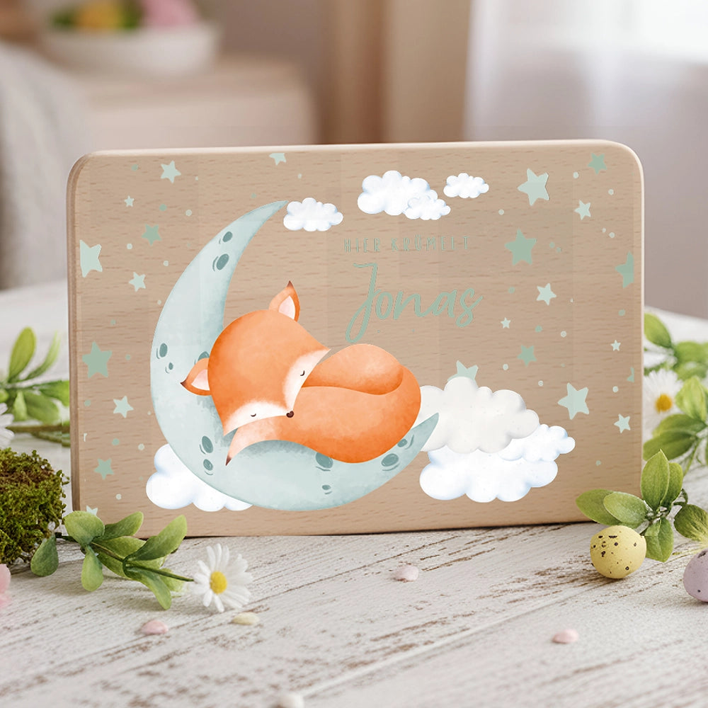 Schneidebrett Holz personalisiert - Baby Fuchs