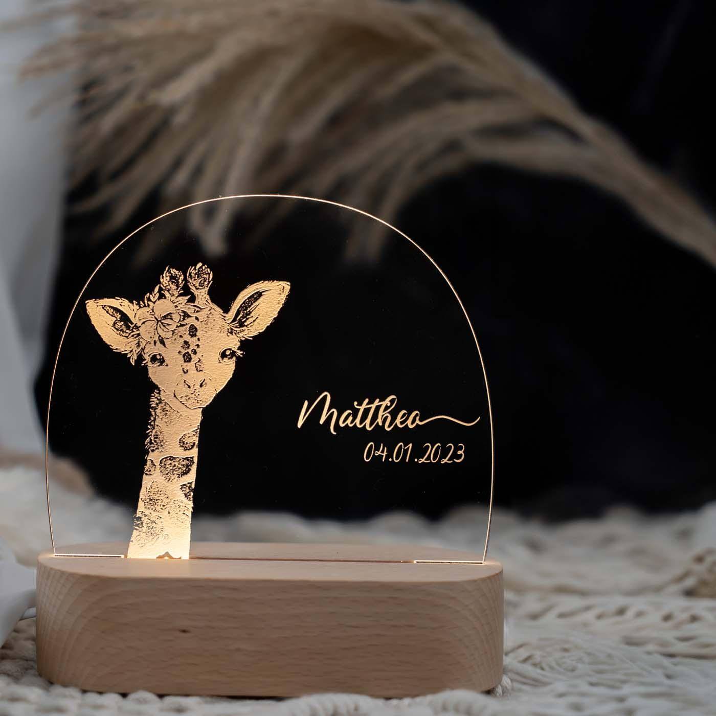 Personalisierte Nachtlampe für Kinder - Girafe - Name und Geburtsdatum