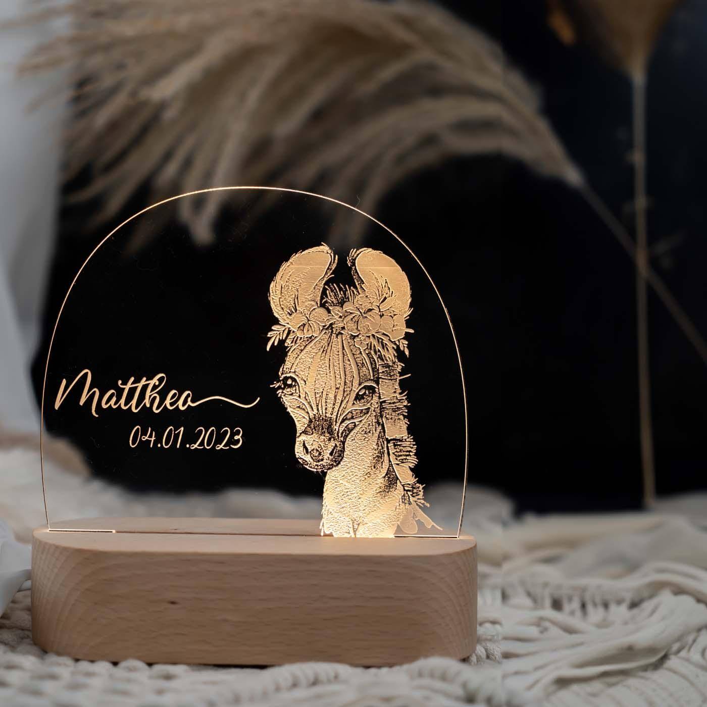 Personalisierte Nachtlampe für Kinder - Zebra - Name und Geburtsdatum