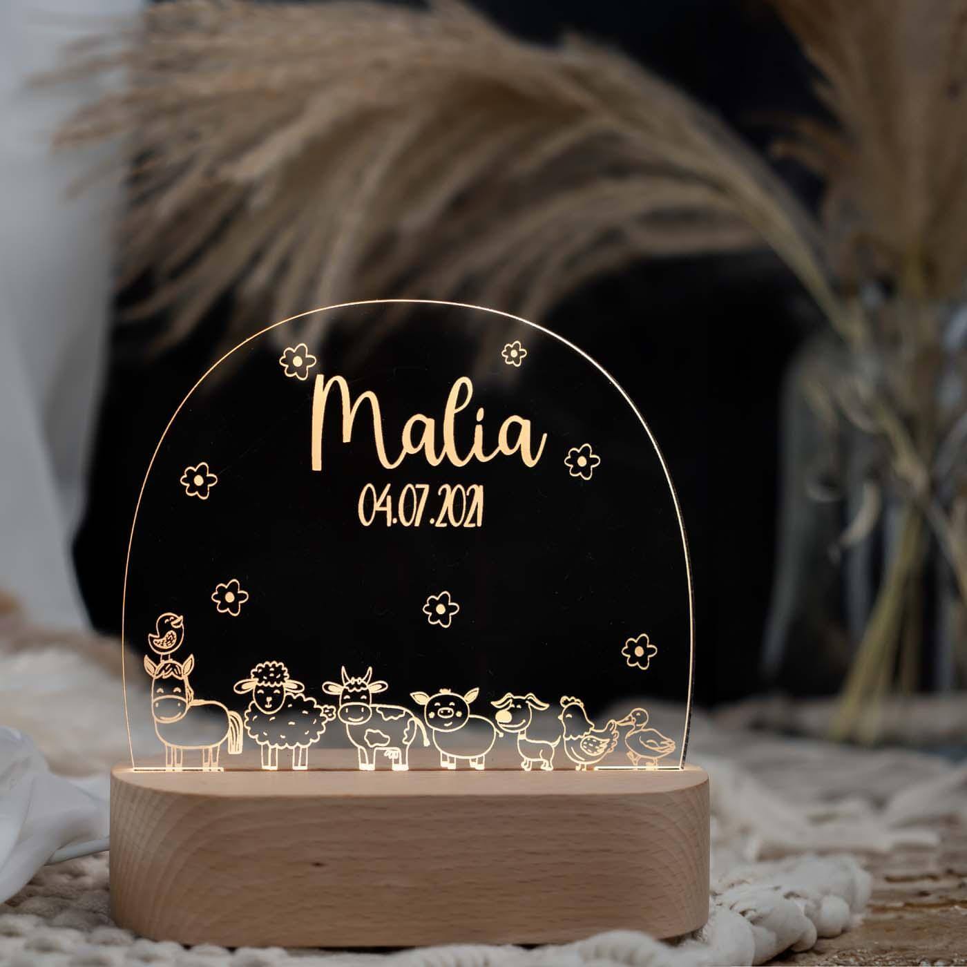 Personalisierte Nachtlampe für Kinder - Bauernhof - Name und Geburtsdatum