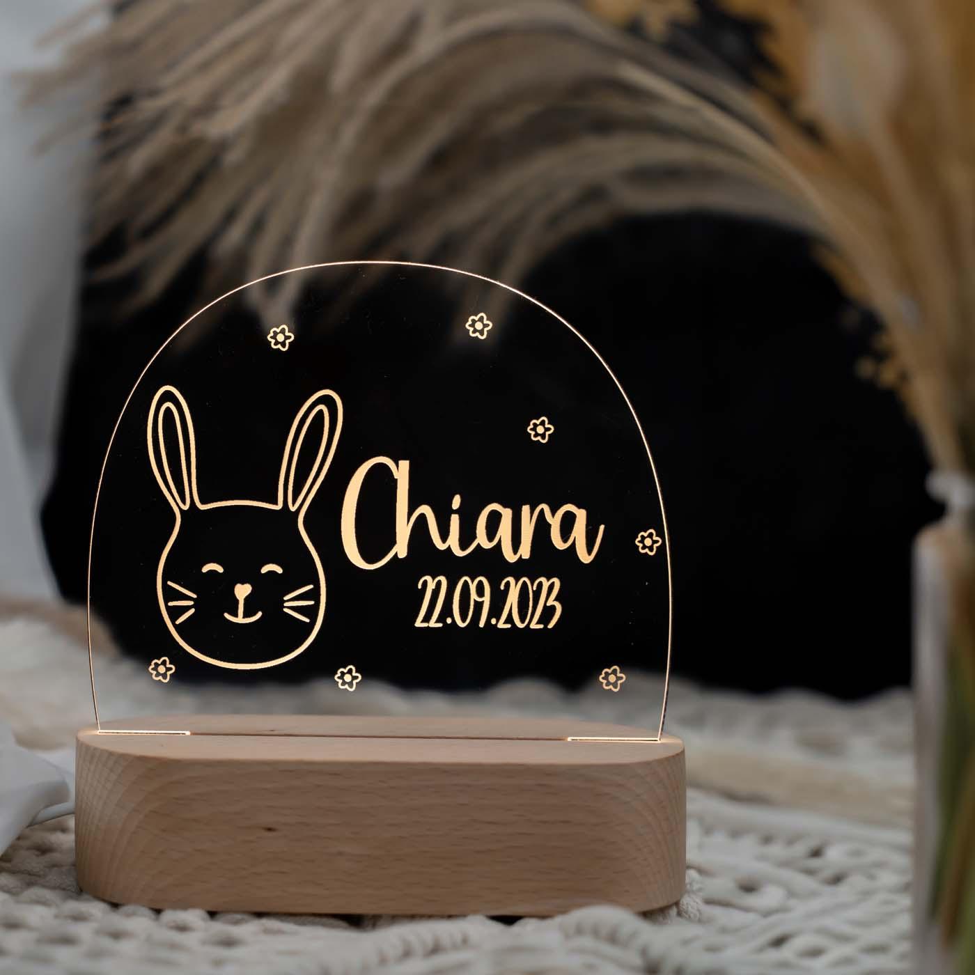 Personalisierte Nachtlampe für Kinder - Happy Hase - Name und Geburtsdatum