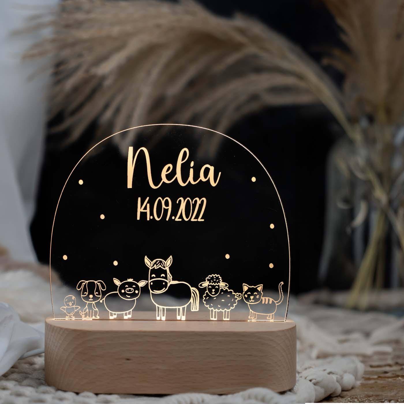 Personalisierte Nachtlampe für Kinder - Bauernhof - Name und Geburtsdatum