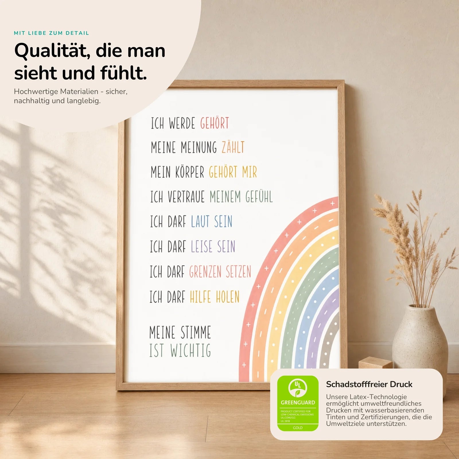 Affirmationsposter Kinderzimmer Minimal Ich darf, Nahaufnahme der Affirmationen