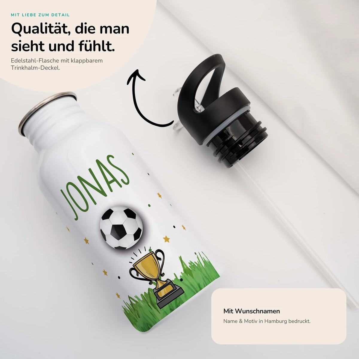 Trinkflasche Kinder Edelstahl - FuĂball Champion