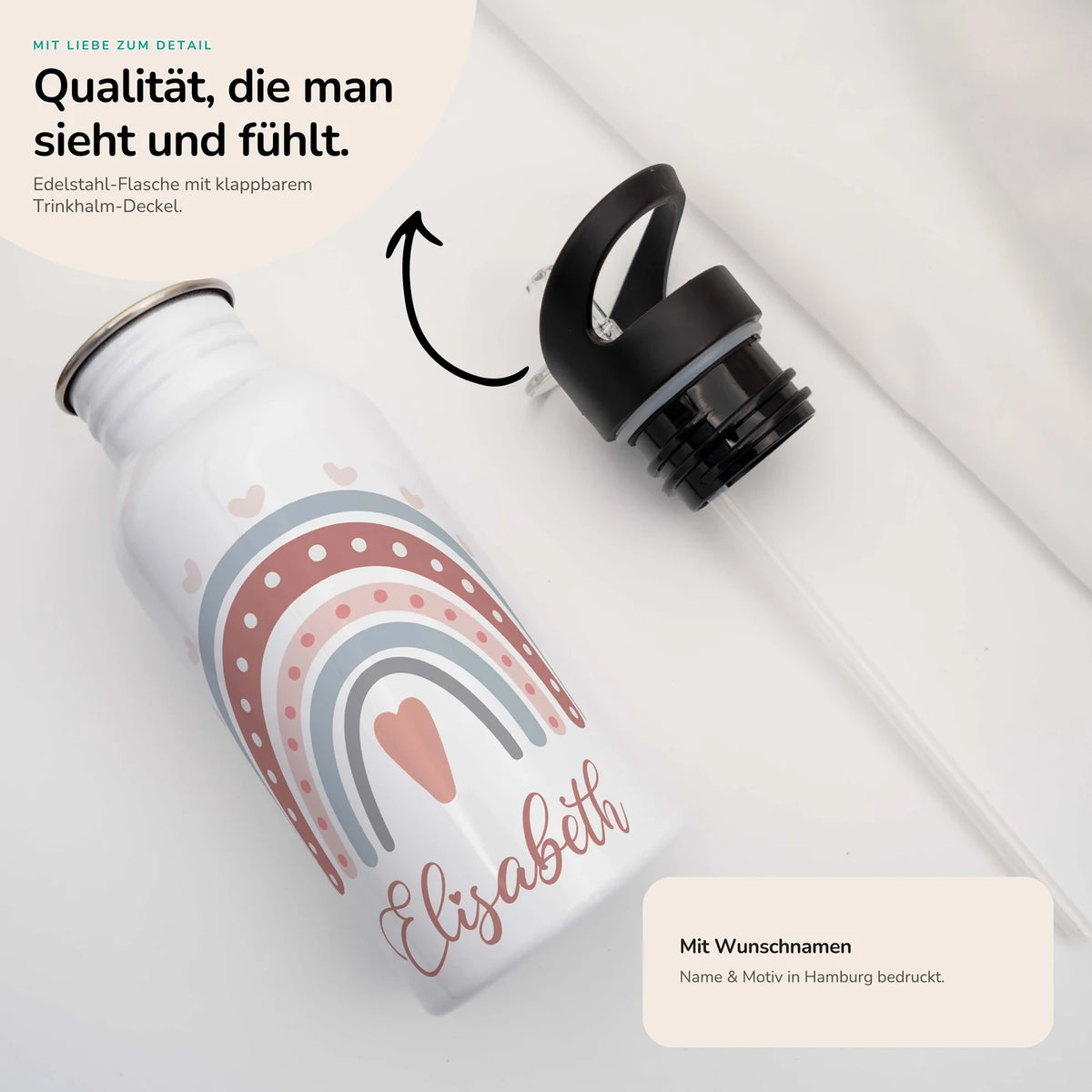 Trinkflasche Kinder Edelstahl - Regenbogen - Personalisierbar mit Namen