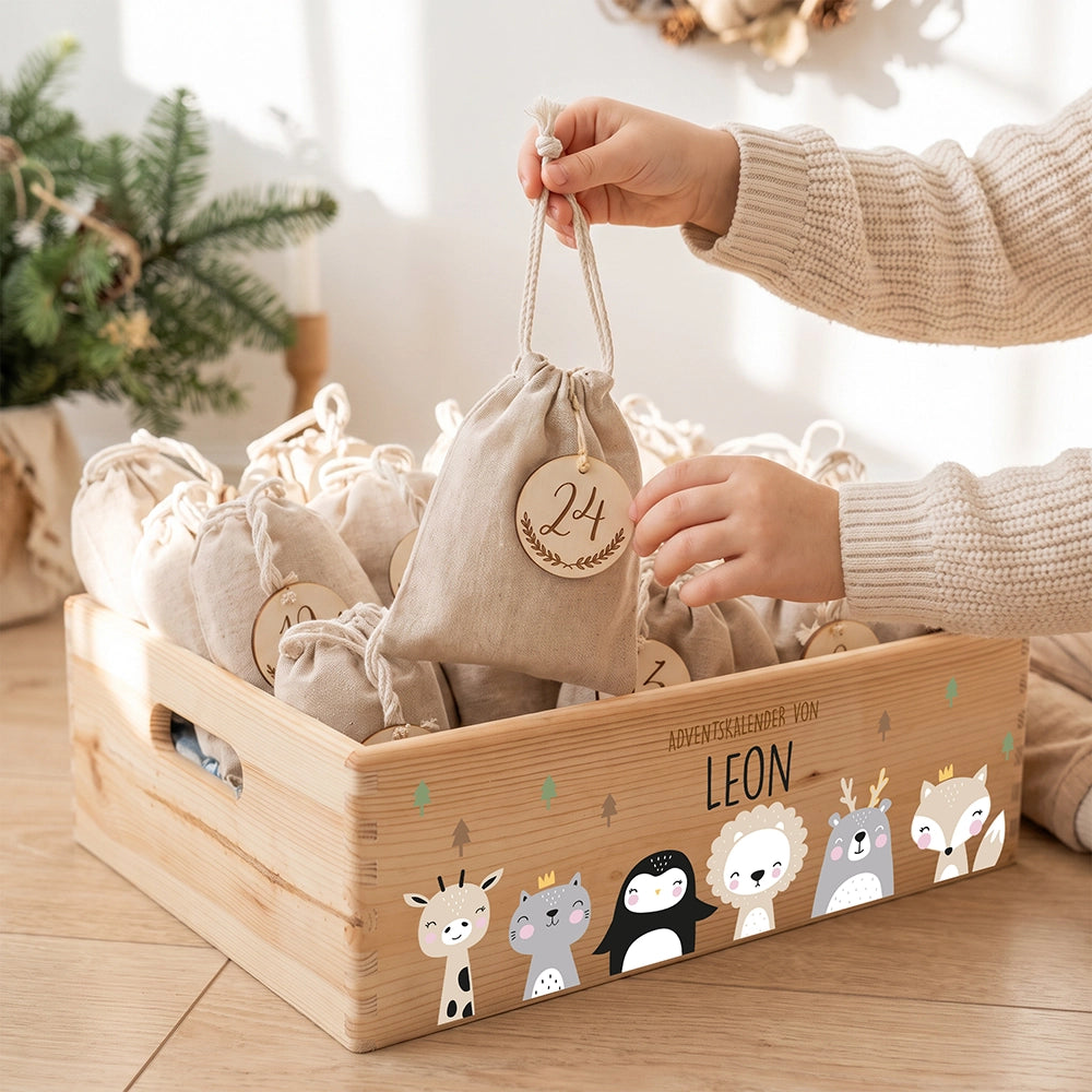 Personalisierter Adventskalender zum Befüllen - Winter Tierfamilie