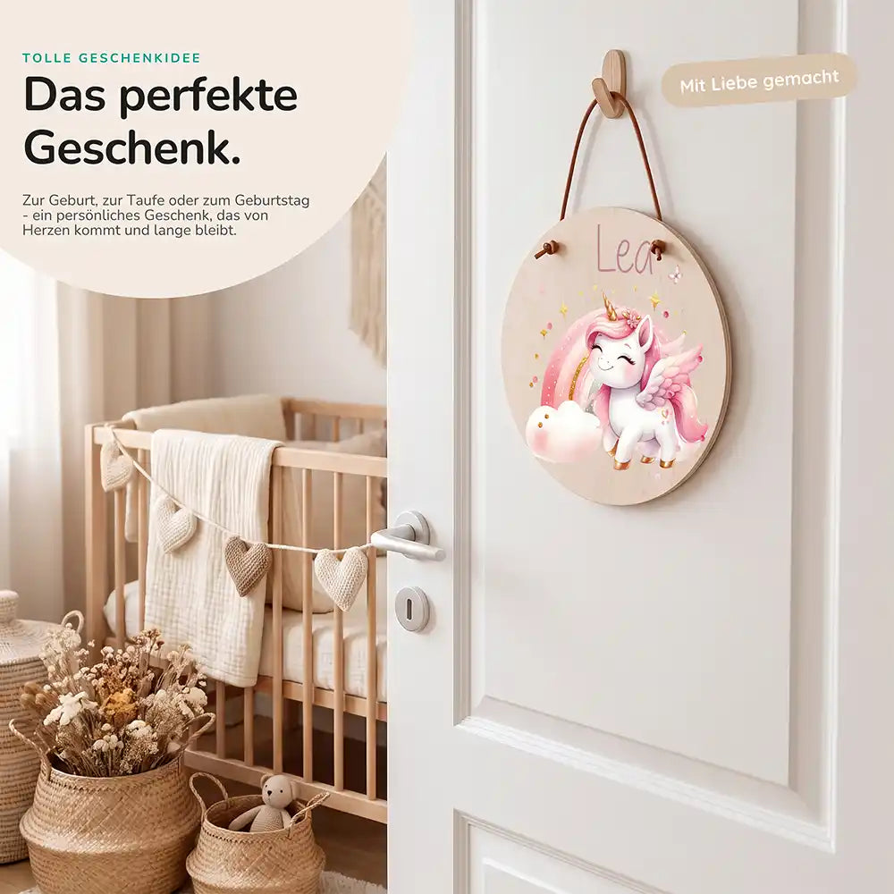 Türschild Kinderzimmer Einhorn, als persönliches Geschenk zur Geburt