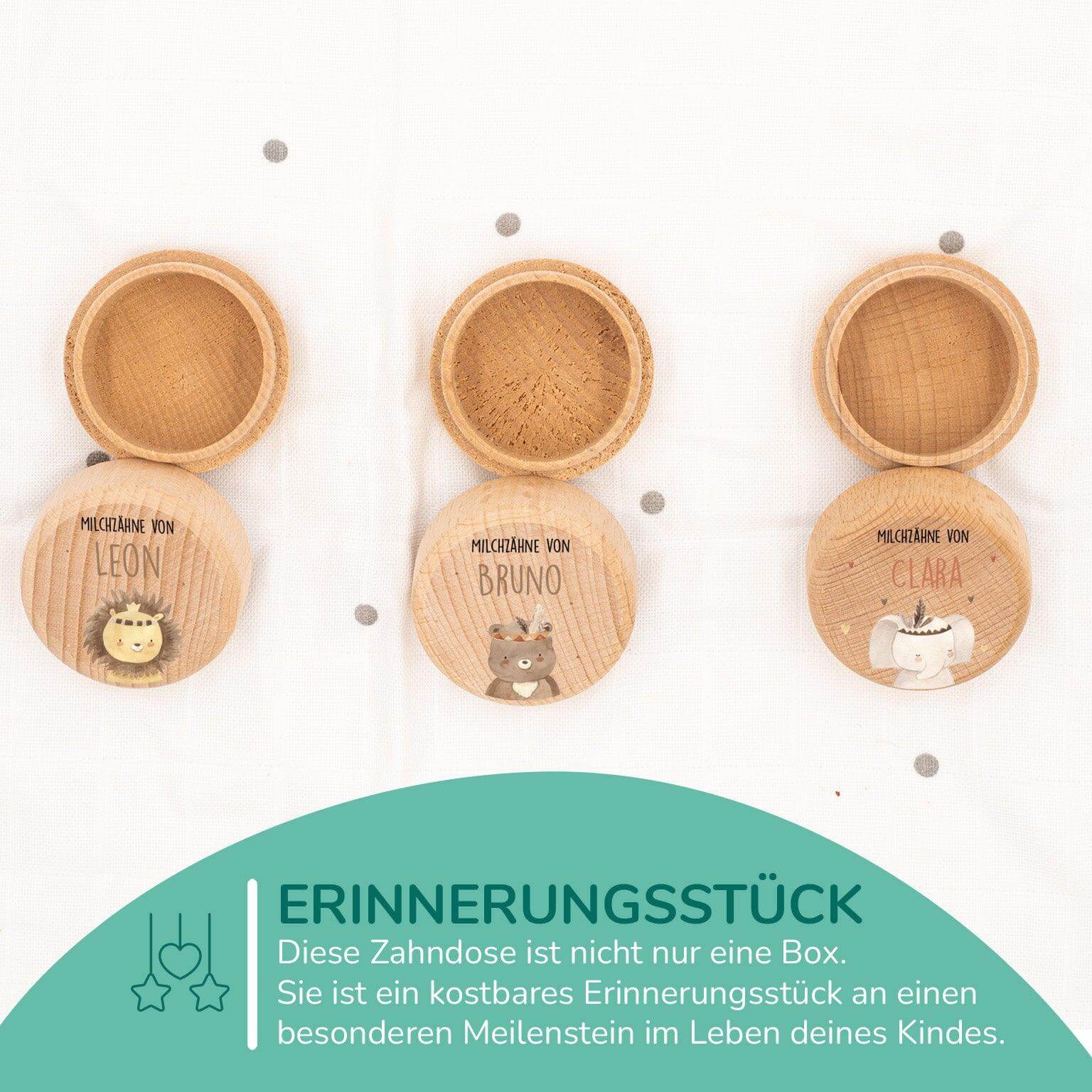 Milchzahndose personalisiert aus Holz Bunt Boho Design