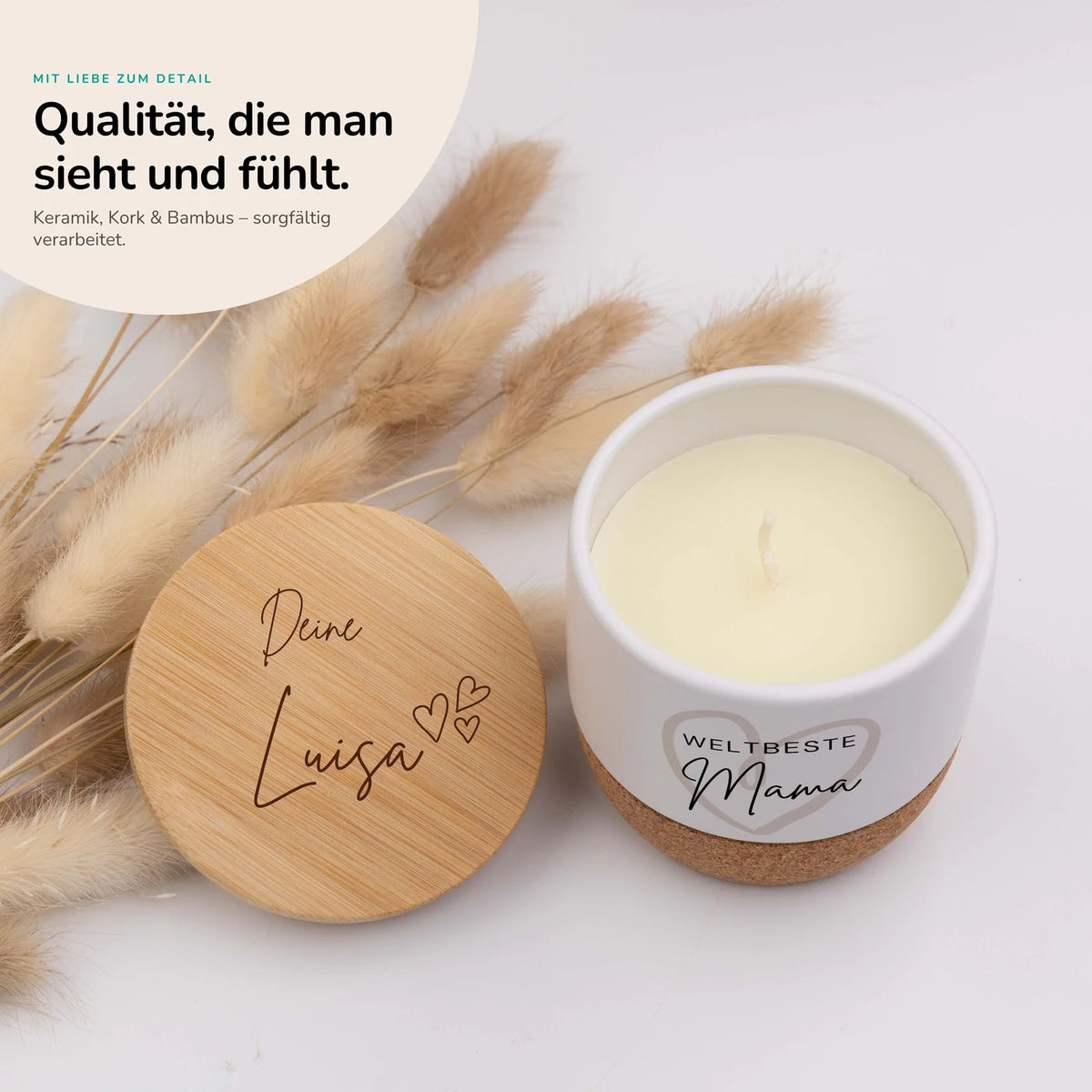 Duftkerze Vanille Keramik – Weltbeste Mama Herz mit Wunschname