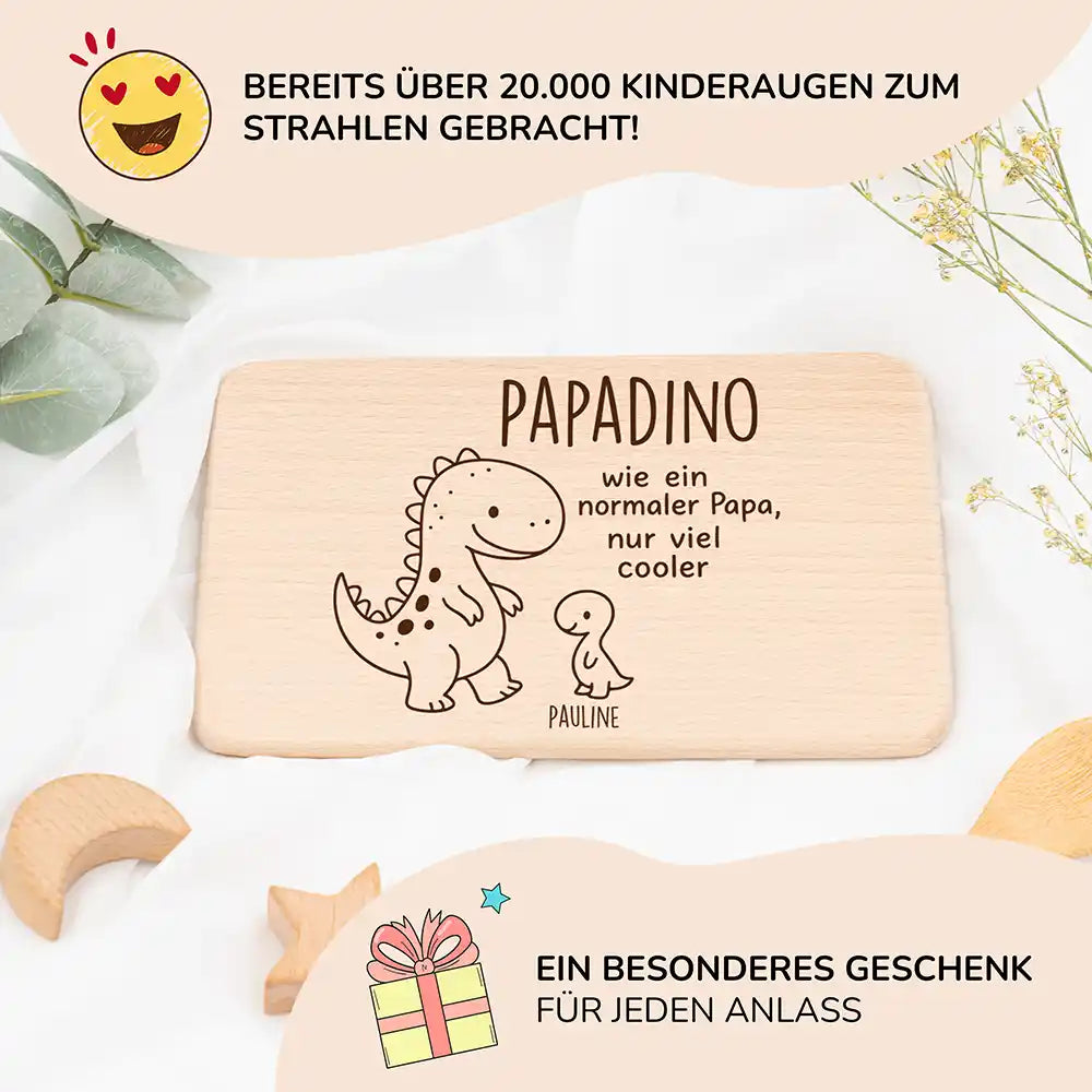 Frühstücksbrettchen Holz Dino mit Gravur - Geschenk Vatertag