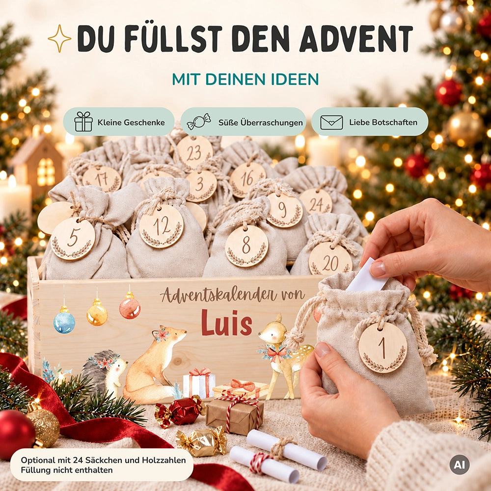 Personalisierter Adventskalender zum Befüllen - Fuchs und Reh