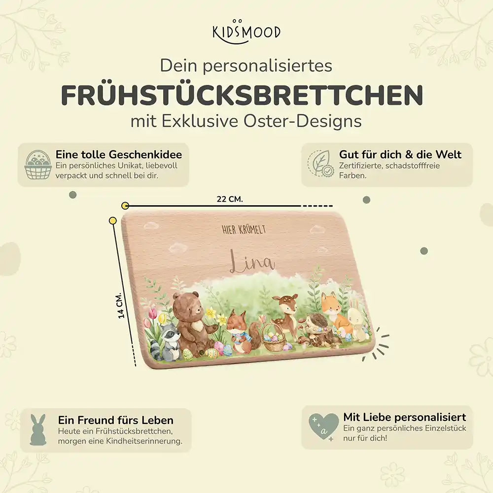 Frühstücksbrettchen Ostern - Waldtiere feiern Ostern