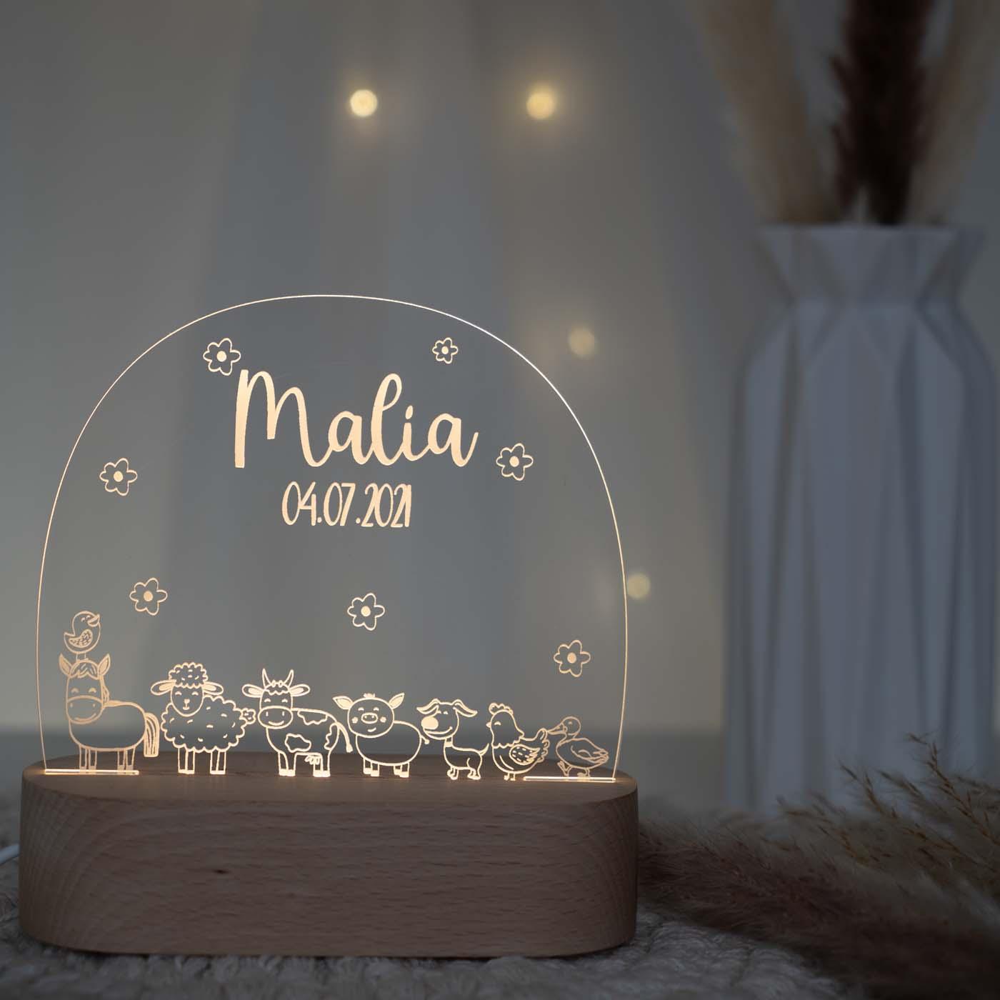 Personalisierte Nachtlampe für Kinder - Bauernhof - Name und Geburtsdatum