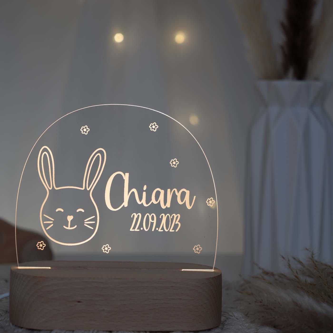 Personalisierte Nachtlampe für Kinder - Happy Hase - Name und Geburtsdatum