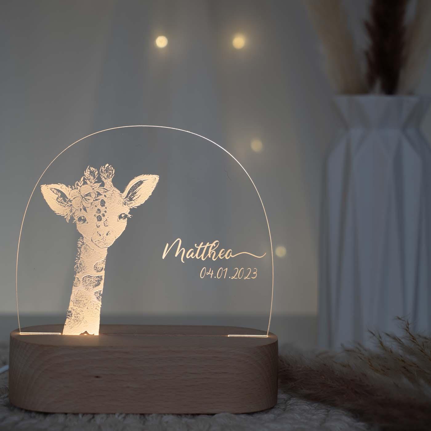 Personalisierte Nachtlampe für Kinder - Girafe - Name und Geburtsdatum