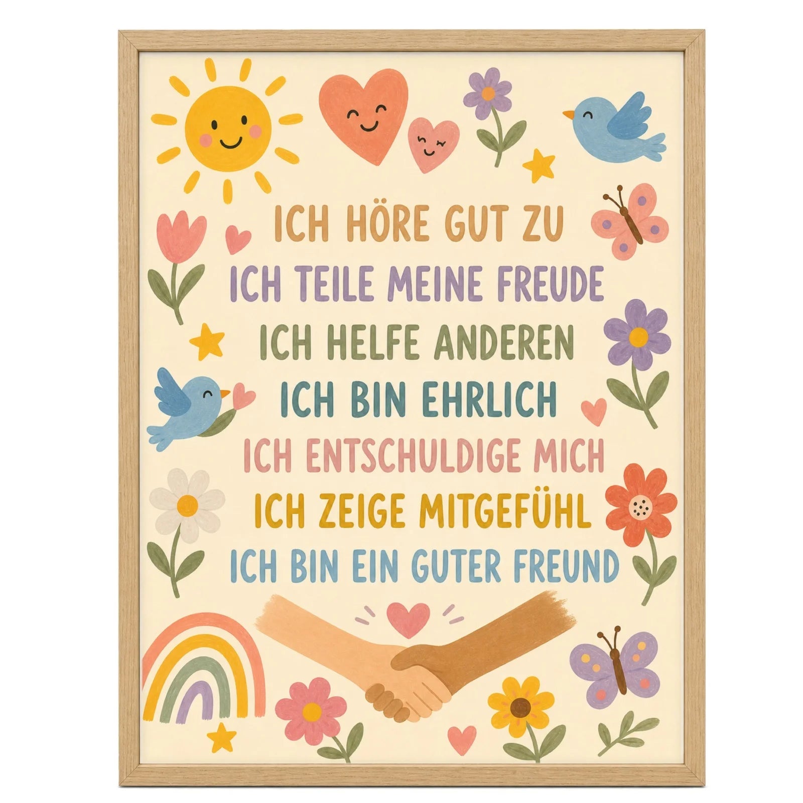 Affirmationsposter Kinderzimmer Blumenwiese Ich höre zu, im MÀdchenzimmer