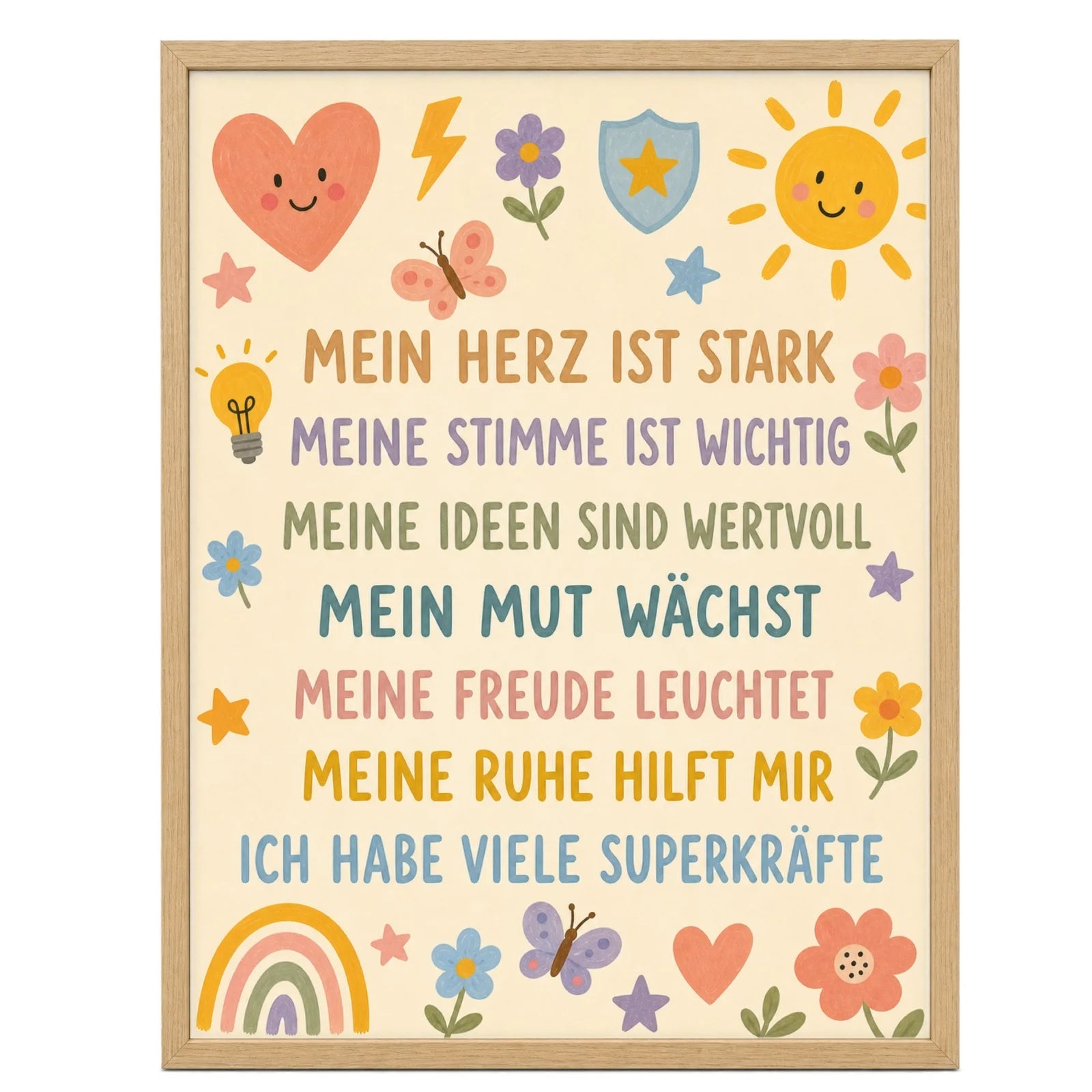 Affirmationsposter Kinderzimmer Blumenwiese SuperkrÀfte, im MÀdchenzimmer