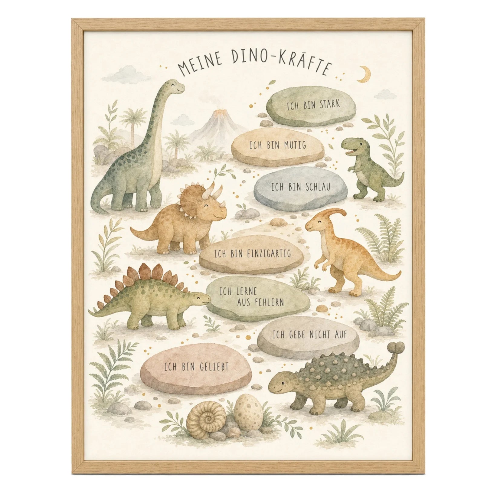 Affirmationsposter Kinderzimmer Dino-KrÀfte, im MÀdchenzimmer