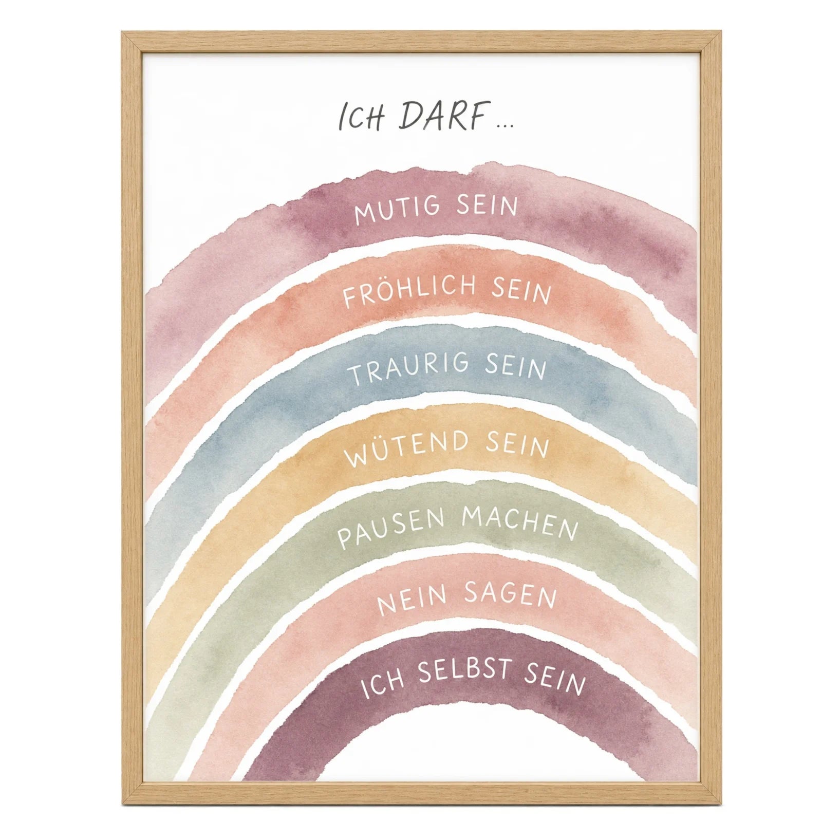 Affirmationsposter Kinderzimmer Regenbogen Ich darf, im Mädchenzimmer
