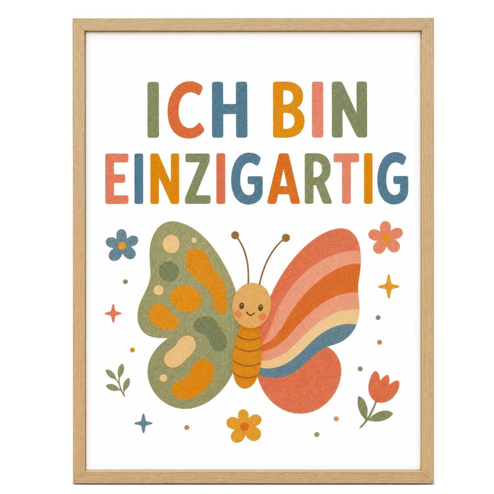 Affirmationsposter Kinderzimmer Schmetterling Ich bin ich, im Mädchenzimmer