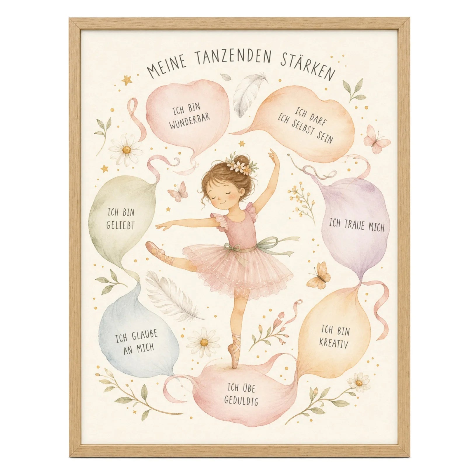 Affirmationsposter Kinderzimmer Tanzende StÀrken, im MÀdchenzimmer