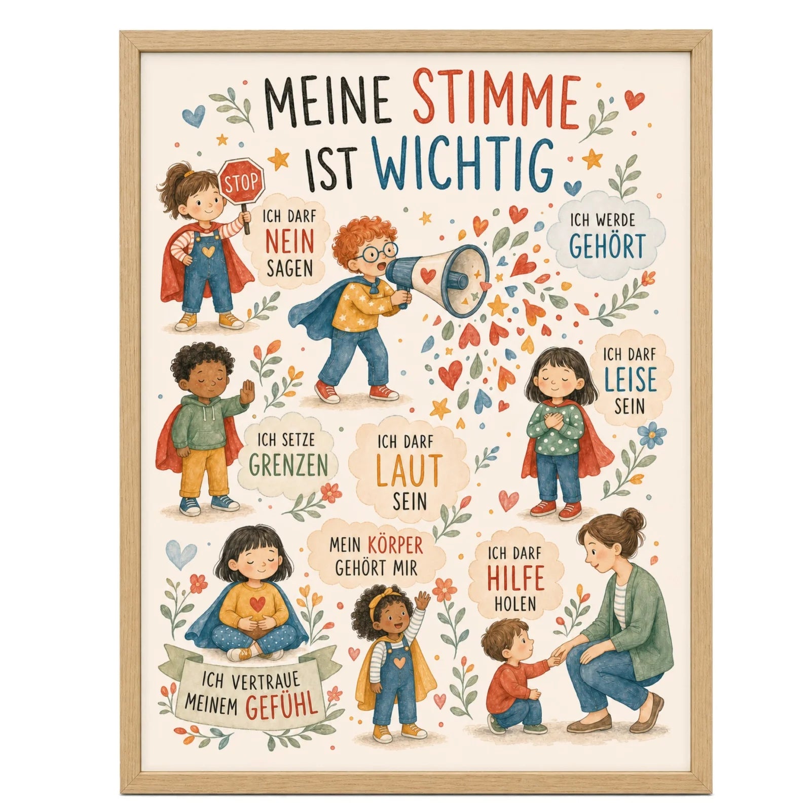 Affirmationsposter Kinderzimmer Wimmelbild Meine Stimme, im MĂ€dchenzimmer