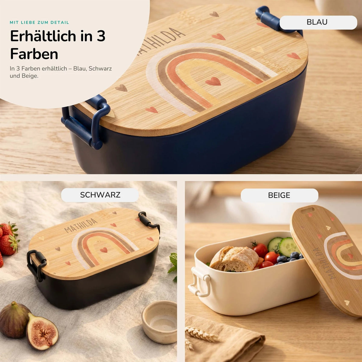 Brotdose Kinder personalisiert, Boho Regenbogen