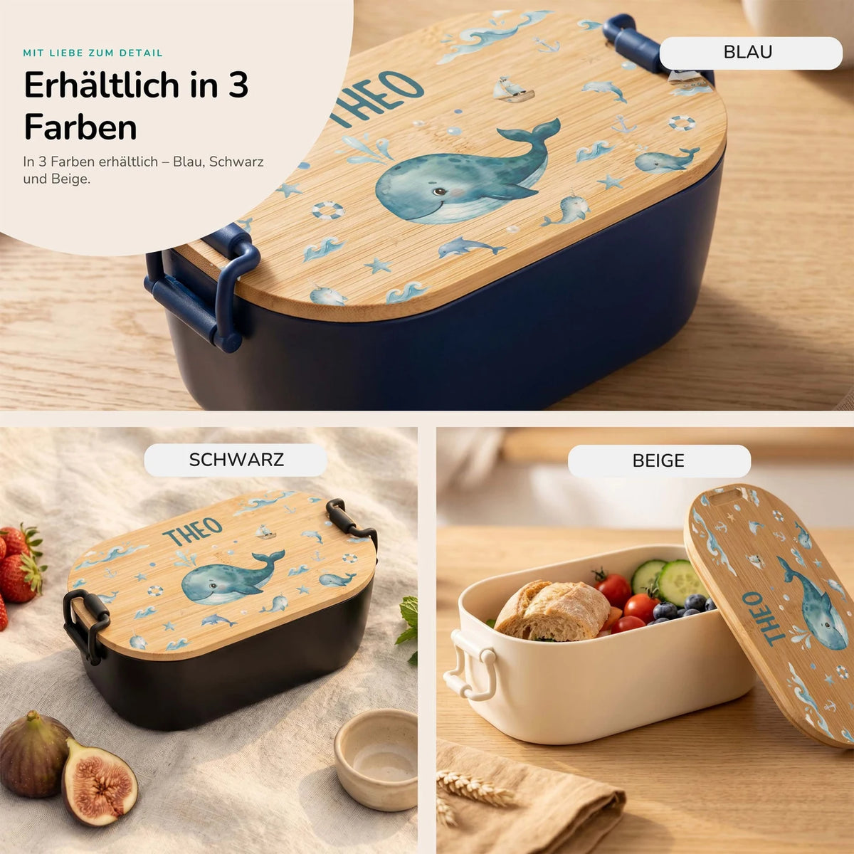 Brotdose Kinder personalisiert, Wal und Delfin