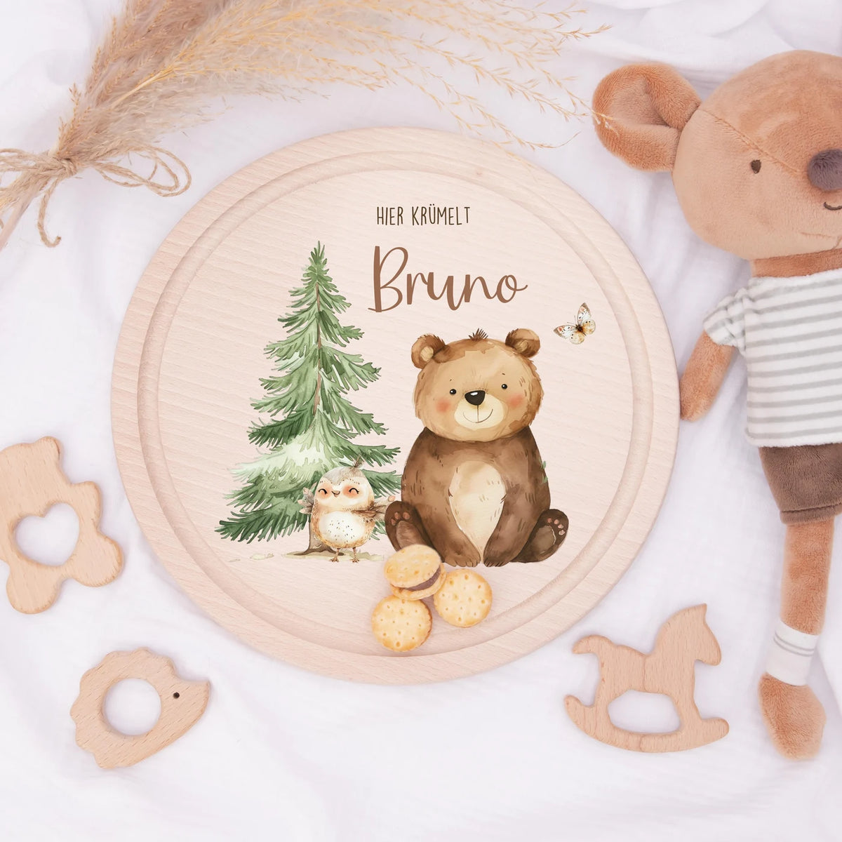 Rundes personalisiertes Frühstücksbrettchen Papa Bär mit Namen für Kinder