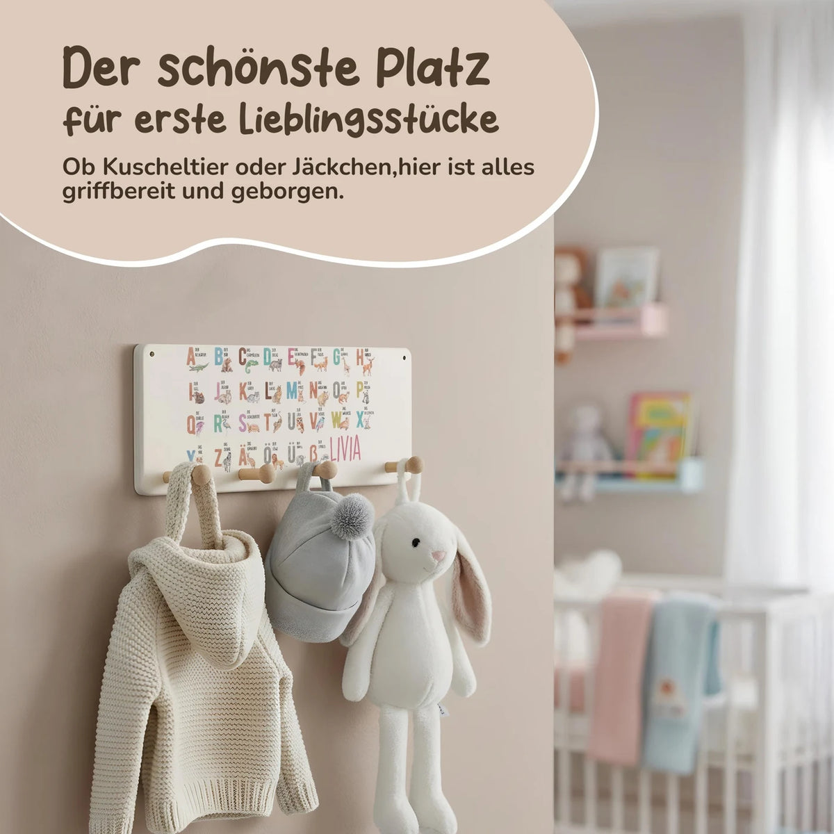 Kindergarderobe Holz personalisiert - ABC Tiere