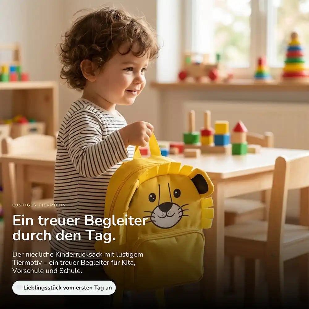 Personalisierter Kinderrucksack Löwe, lustiges Tiermotiv fĂŒr Kinder