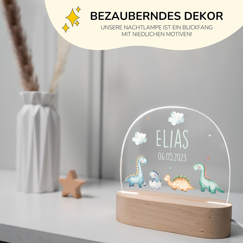 Personalisierte Nachtlampe Dino als Deko im Kinderzimmer