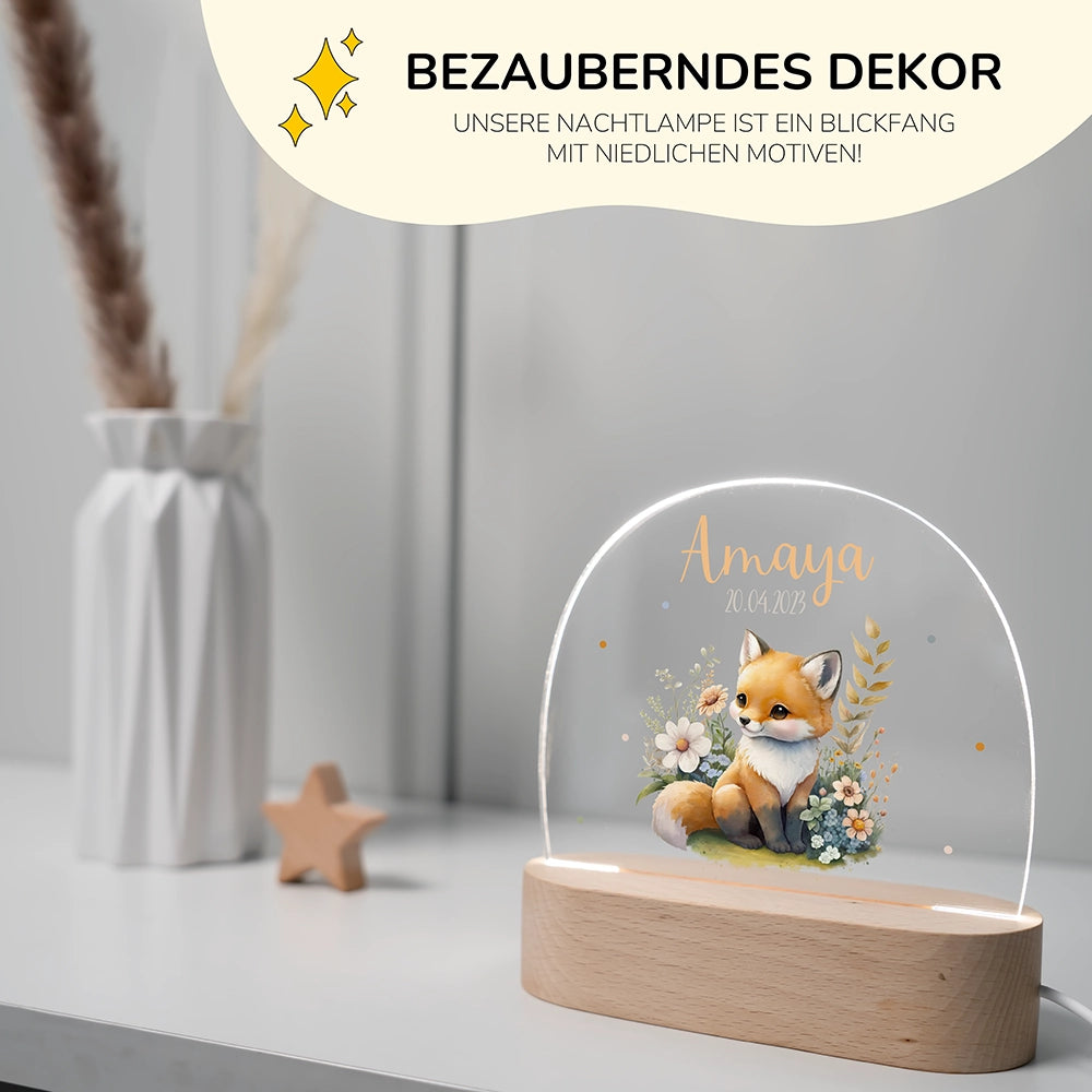 Personalisierte Nachtlampe Fuchs als Deko im Kinderzimmer