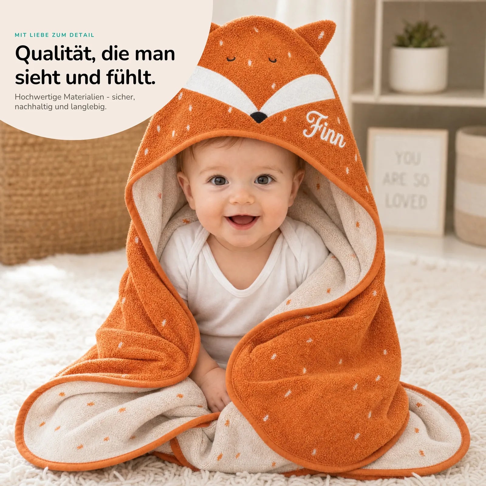 Trixie Kapuzenhandtuch Baby Fuchs, personalisiert, Geschenk zur Geburt