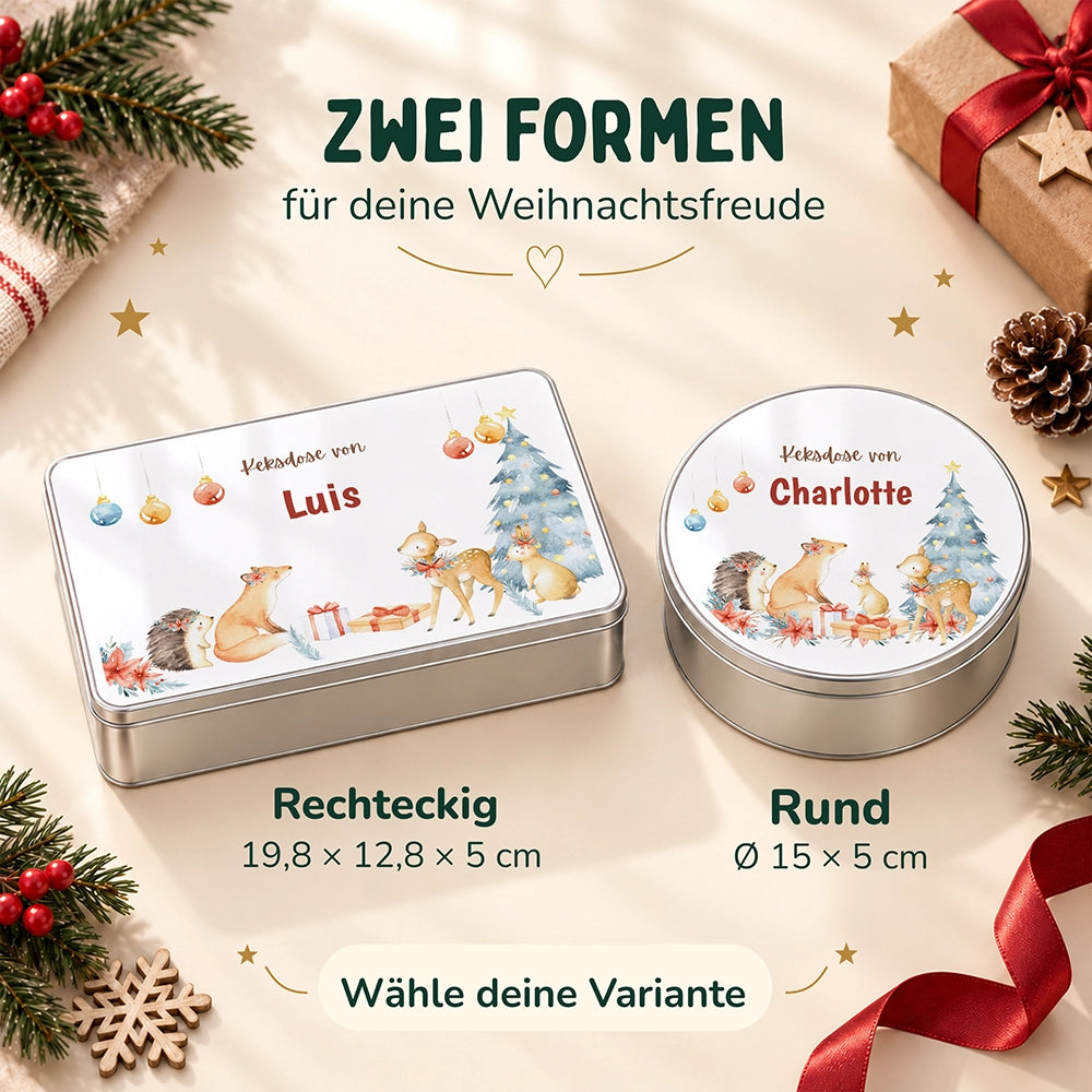 Keksdose aus Metall personalisiert - Festliche Waldfreunde